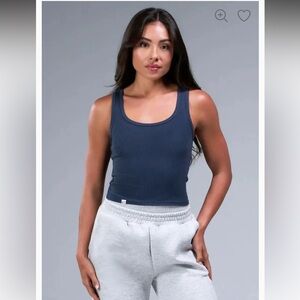 TLF Essential Ribbed Tank Top Large Navy Blue Stretch New